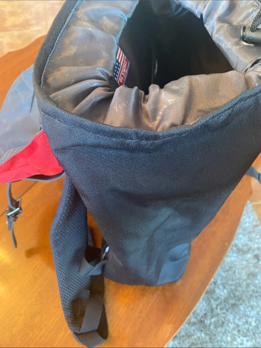 Olympia Activewear Red and Black Canvas Backpack with Front Pocket